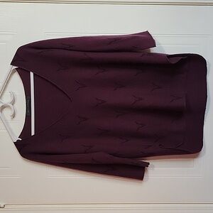 Skull Cashmere Deep V-Neck Sweater with 3/4 Sleeves Dark Purple Colour